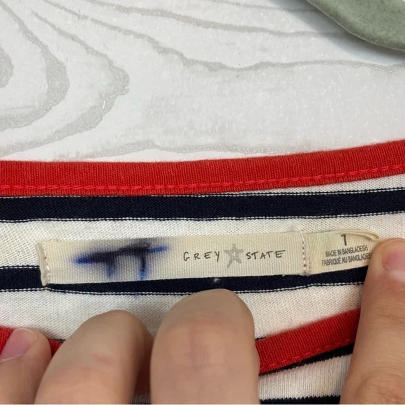 GREY STATE COASTAL TEE BLUE WHITE STRIPED LONG SLEEVE BLOUSE SIZE 1 SMALL - Picture 6 of 6